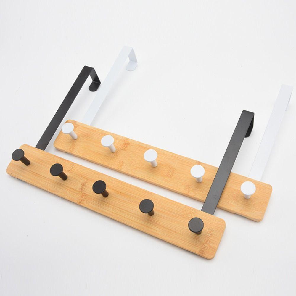 Natural Bamboo Over The Door Hooks Matte Metal Brackets Hat Hanger Clothes Rack Kitchen Storage