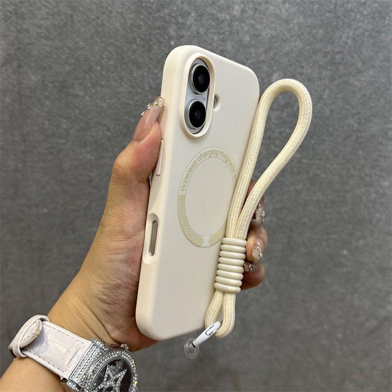 Жидкий силиконовый магнитный чехол для телефона Apple, приятный на ощупь матовый, подходит для 11/13/14/15/17 Pro Max, персонализированный дизайн со шнурком.