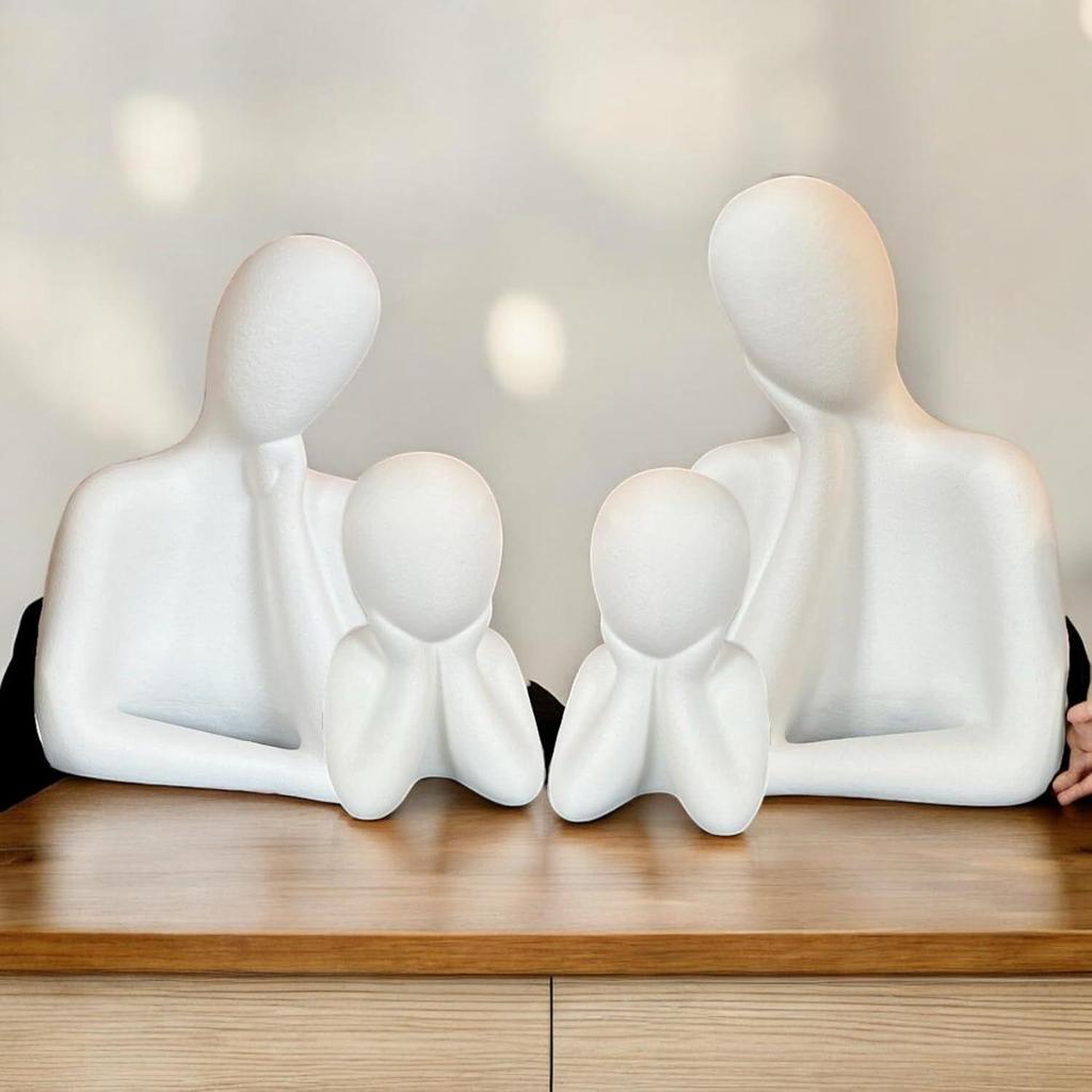 Статуя «Пара и семья» | Керамическая скульптура «Мыслитель» | Предметы домашнего декора для гостиной | Настольный артефакт (Белый | Набор из 4 шт.), люди