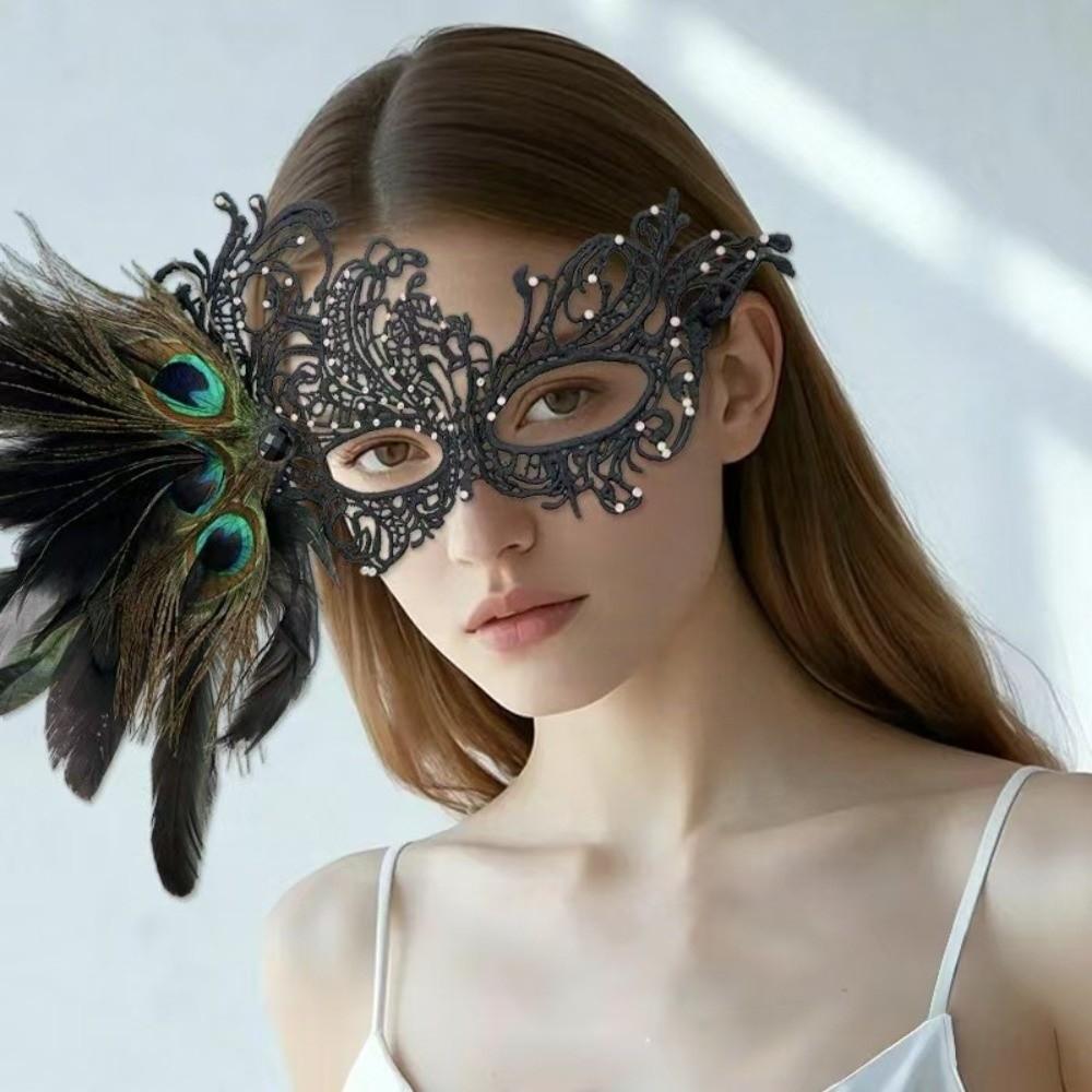 Rhinestone Feather Mask Seductive Style Halloween Festival Party Mask Fancy Masquerade Mask Girl