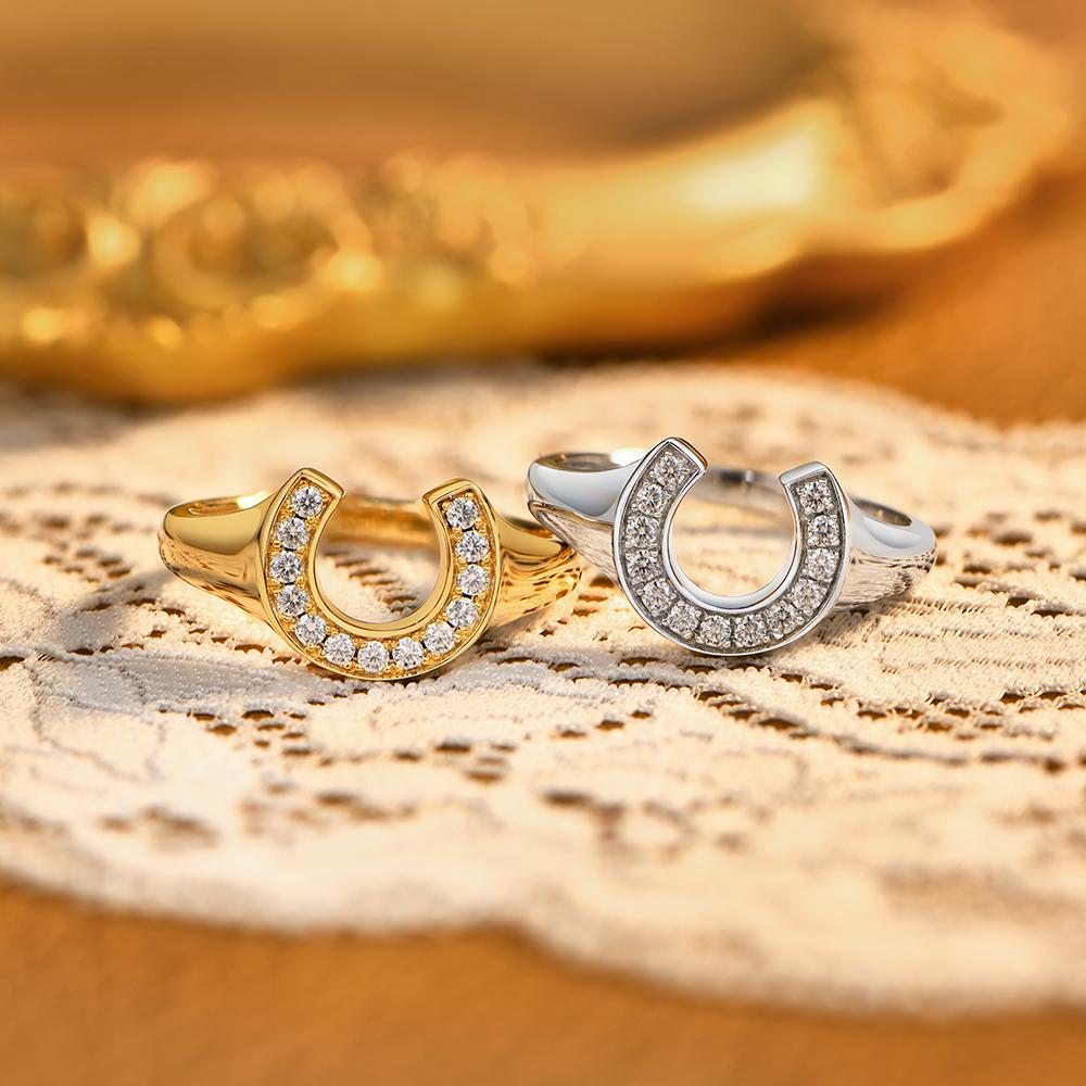 ATTAGEM Horseshoe Shaped Synthetic Moissanite Rings for Woman Men 925 Silver Ring Engagement Fine Jewelry Gift for Her