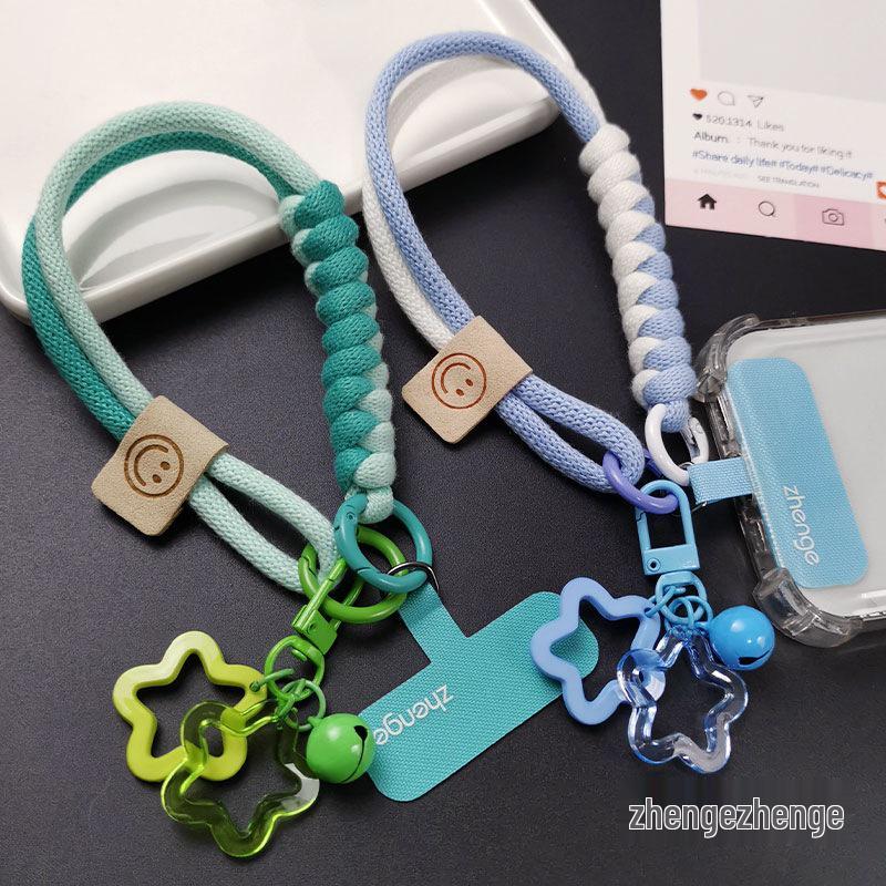 Женский хлопковый плетеный шнурок для телефона с подвеской-колокольчиком в виде звезды и дизайном дофамина