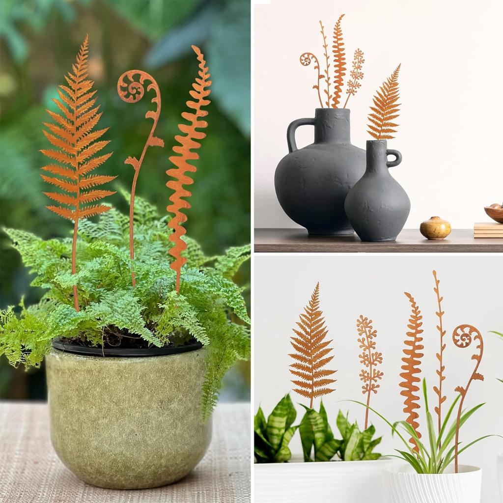 5pcs Rusty Fern Potted Plant Decoration Garden Stakes Metal Outdoor Courtyard Yard Art Decoration Country Garden Iron Sculpture
