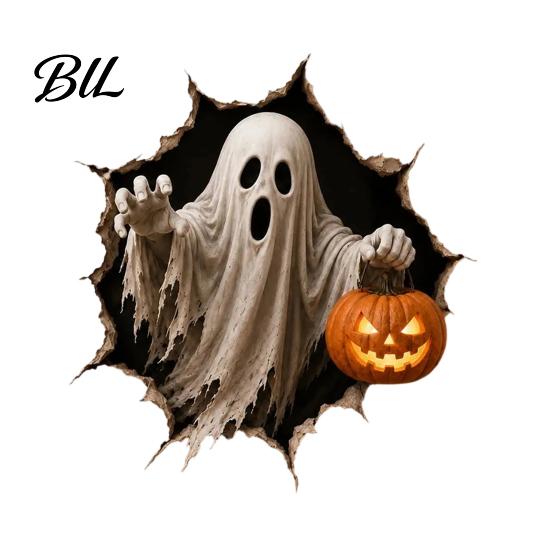 Easy Wall Decor Halloween Break-in 3D Decals, Illusion Effect Spooky Breaking Through Stickers for Theme Parties Sticker, Horror Ghost Witch