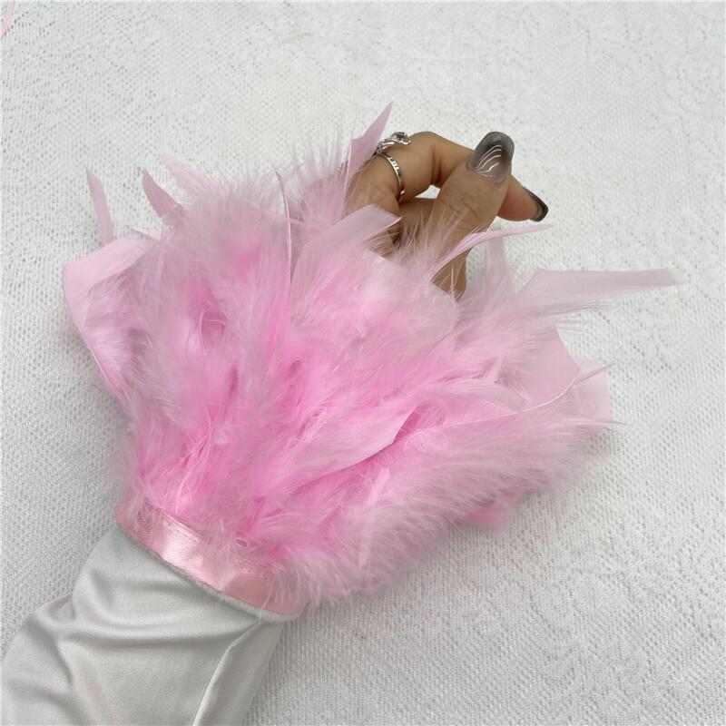 1 шт., манжеты из страусиного пера из натурального меха, манжеты из страусиных перьев, браслет с застежкой, манжеты из перьев, рукав на запястье