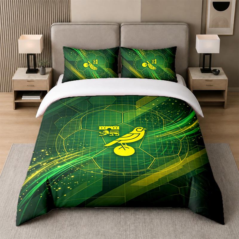 3Pcs Bedding SetNorwich City Football Soft Bed Sheet and Two Pillowcases Home Bedroom Decor