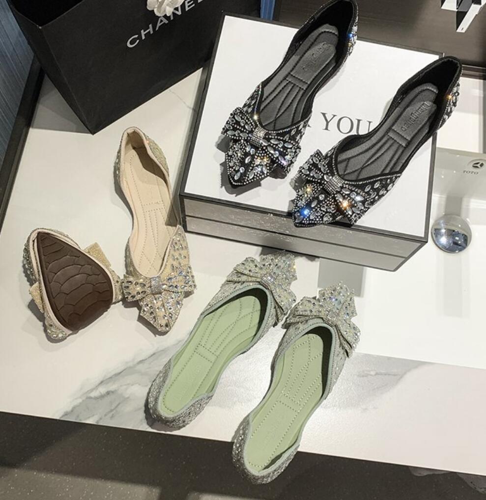 Модные блестящие хрустальные балетки женские остроносые мокасины удобные неглубокие балетки мокасины элегантные женские туфли с бантом для вечеринки