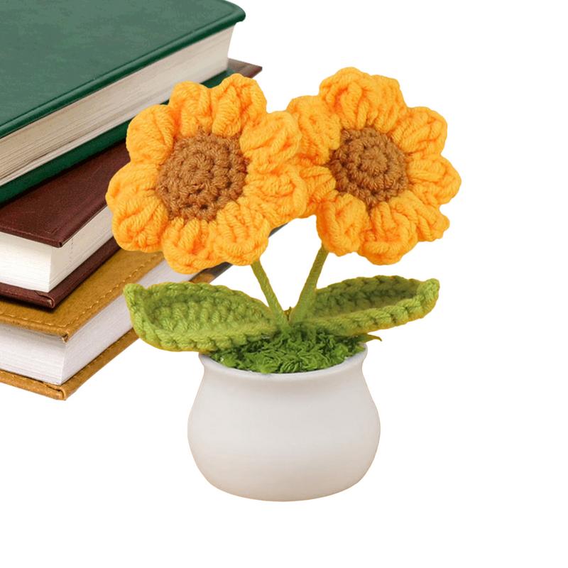 Вязаный подсолнух ручной работы Крючком Подсолнух Искусственный цветок Декор для стола Комнатные цветы Украшение подсолнуха Центральные элементы для стола