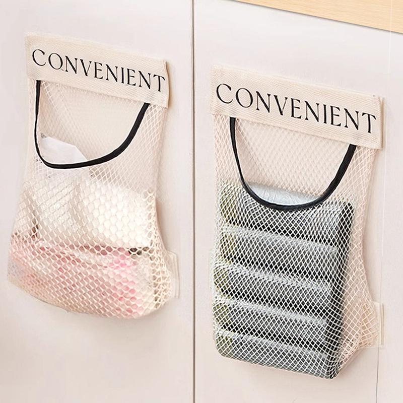 1Pc Hanging Storage Mesh Bags Kitchen Garbage Bag Storage Tools Wall-Mounted Large-Capacity Storage Bag Packaging Plastic Bag