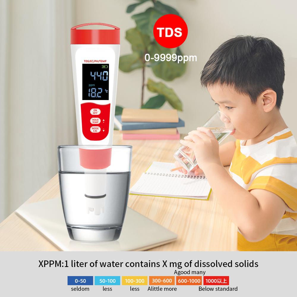 4 In 1 PH Temperature TDS EC PH Meter Digital Waterproof Water Quality PH Tester Water Purity Testing Pen For Pools Aquaculture