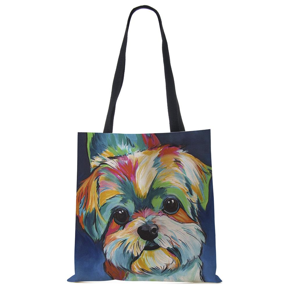 Эксклюзивные сумки-шопперы с принтом масляной живописи собаки, для продуктов, с принтом папильона, мопса, ретривера, женская сумка через плечо, большая вместимость KTY