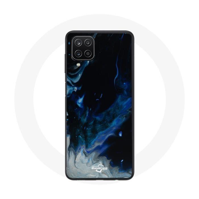 Case for Samsung Galaxy A22 4G Multicolored Smoke Clouds of Blue Gray and Black On a Black Background