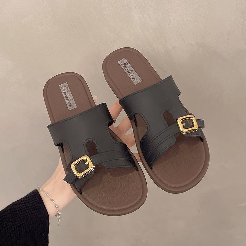 Плоское дно одно слово лето новый ретро универсальный один педаль приморские тапочки пляжные прохладные тапочки