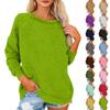 Women's Fashionable Solid Color Round Neck Long Sleeved Plush Warm Pullover Top