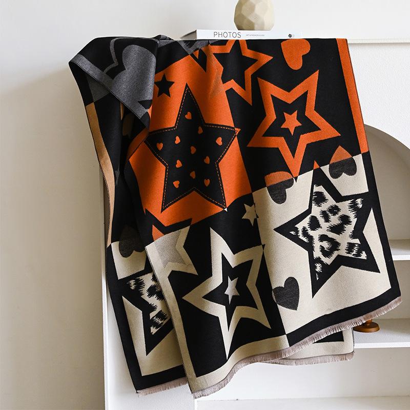 Five-Pointed Star Printing Fresh And Versatile Atmosphere Women'S Imitation Cashmere Warm Scarf Style Fashion Shawl