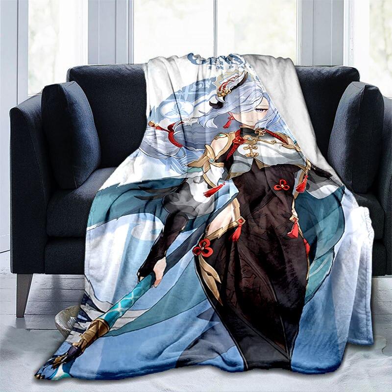 Мультяшное одеяло с принтом Genshin, фланелевое теплое мягкое плюшевое одеяло для дивана-кровати, милое плюшевое одеяло в стиле аниме
