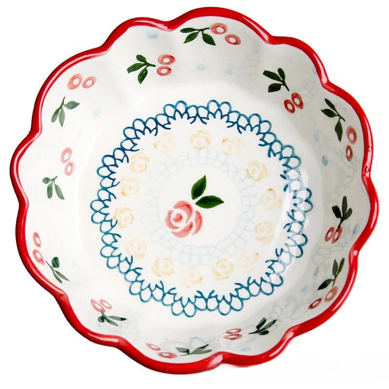 Japanese Style Breakfast Ceramic Bowl Cute Cherry Fruit Salad Bowl Home Dining Dessert Bowl