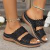 Women's Summer Sandals, Floral Cut-Out Design, Artificial Leather Slides, Casual Comfort Footwear, Non-Slip Sole