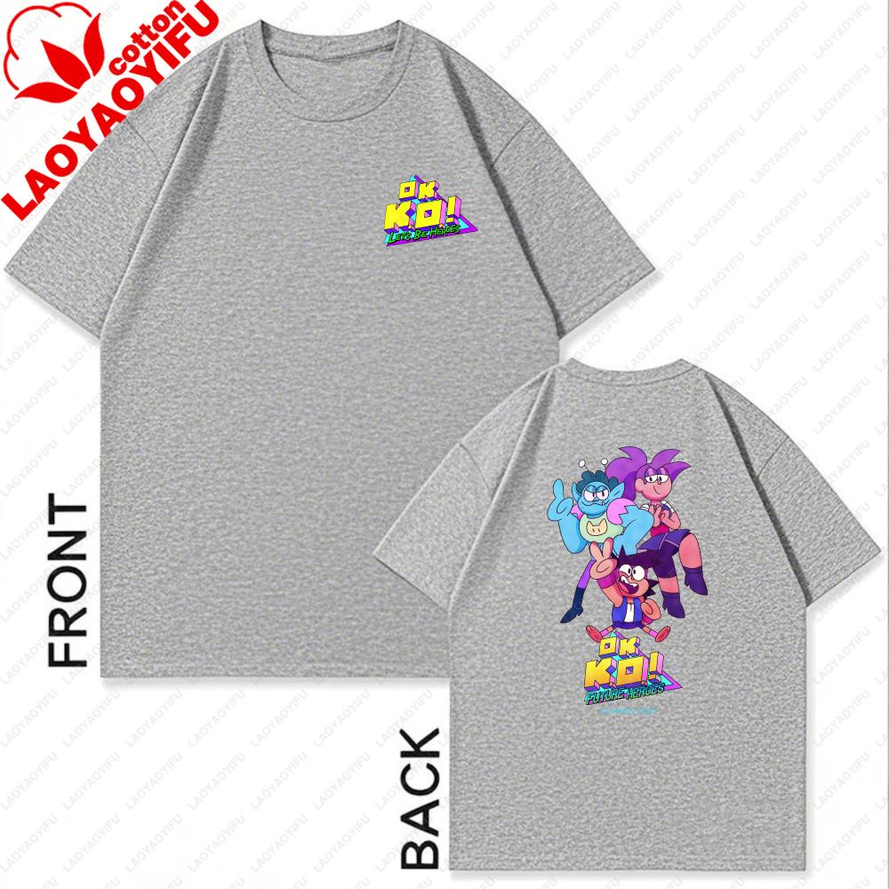 Vintage Cartoon Ok K.O! Let's Be Heroes Characters Unisex Cotton T-Shirt Summer Casual Wear for Unisex Fashion Trendy Top