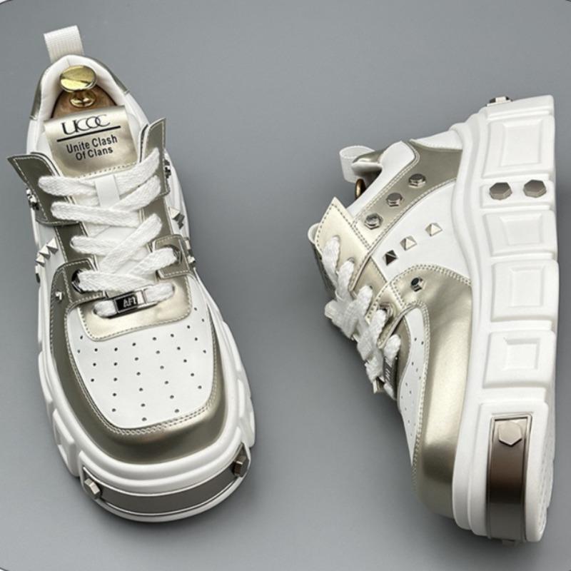 Модная мужская обувь, однотонные кеды на толстой подошве, увеличивающие рост, повседневная обувь для скейтборда, нишевый дизайн, модные мужские туфли с заклепками, Zapatos Hombre