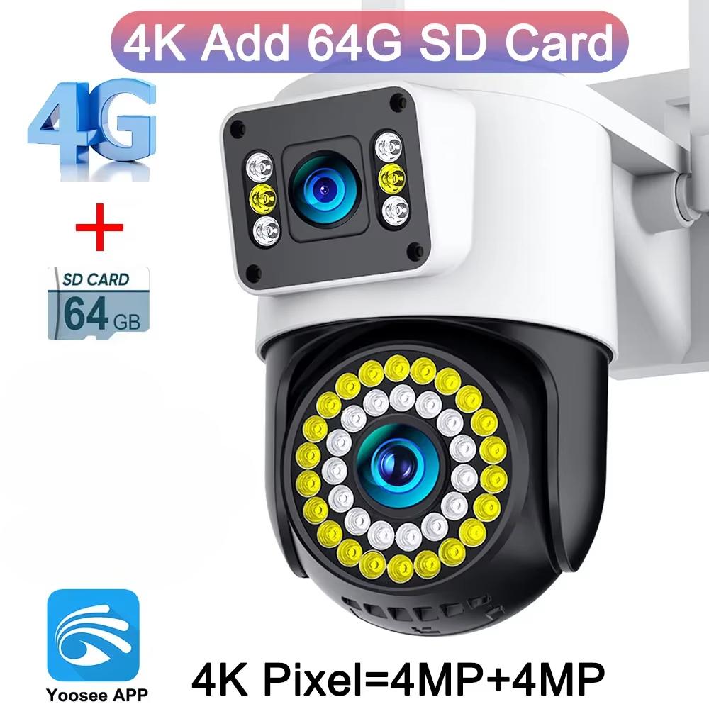 LS VISION 4K 8MP IP камера с двумя объективами 4G PTZ Wifi камера с двумя экранами, автоматическим слежением, двусторонней аудиосвязью, цветная камера ночного видения Yoosee