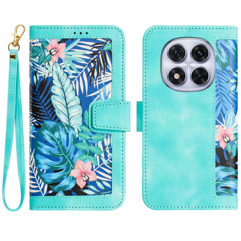 Чехол для Xiaomi Redmi Note 14 Pro 4G из ПУ кожи с цветочным узором и отделениями для карт