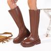 Fashion Women's High Boots Fashion Woman Non-slip Waterproof Winter Zipper PU Leather Knee High Boots Women Chunky Platform Long Boots