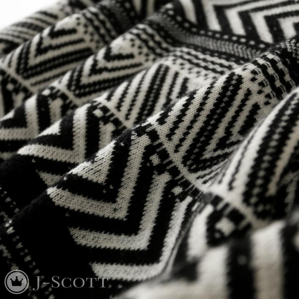 J-Scott Women's Fair Isle Knit Sweater with Drop Shoulders, Long Sleeves, and a Loose Fit, Geometric Pattern, Black, Size JS35-BK-XL