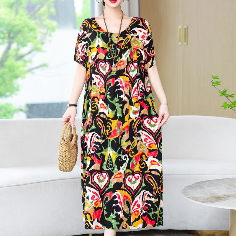 Женские свободные платья, элегантное повседневное летнее платье больших размеров с коротким рукавом, длинное платье больших размеров, женская винтажная одежда