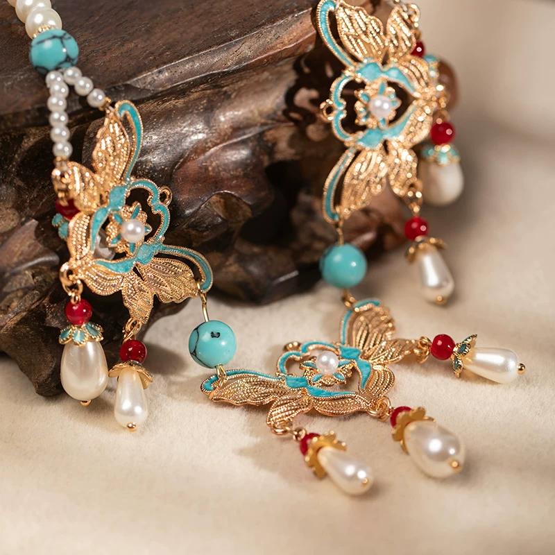 Qingsi Muxue [Empty] Original National Style Hanfu Accessories Antique Style Necklace Yingluo Delicate Pendant Collarbone Chain Women