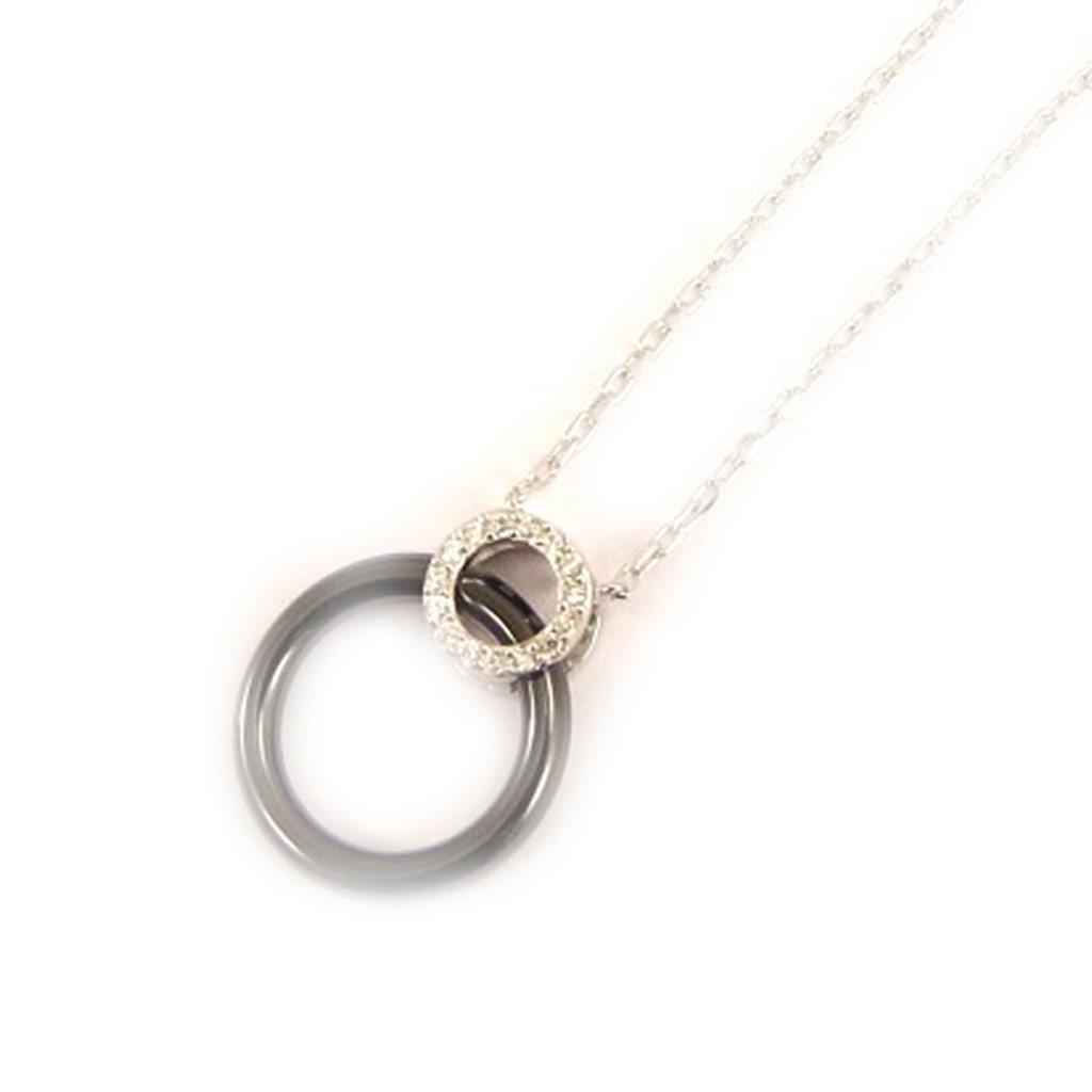 Les Trésors De Lily [L4612] - Серебряное колье "Сисси" черная керамика, серебро (родиевое покрытие) - 20x15 мм