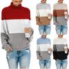 Winter Women Knit Color Matching Round Neck Loose Casual Sweater Tops