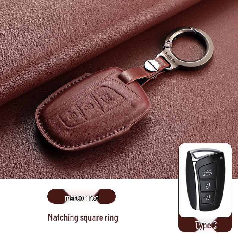 Genuine Leather Key Case for Hyundai ix35, Santa Fe, Fiesta, ix25, Elantra, Verna, Mistra