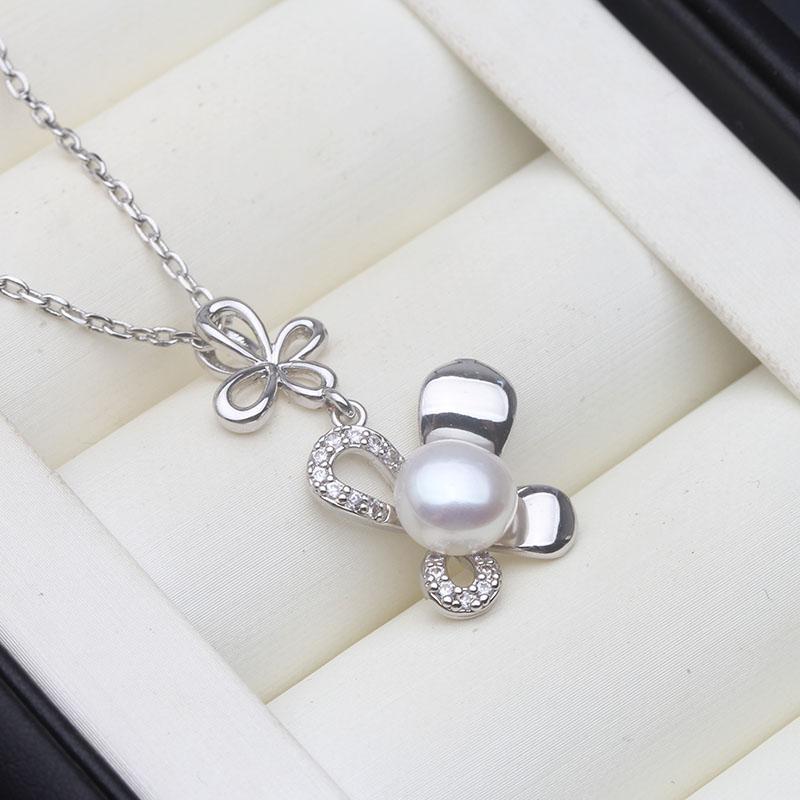 Real Natural Cultured White Pearl Necklaces For Woman,Wedding Freshwater 925 Silver Pearl Pendant Wife Birthday Gift Purple