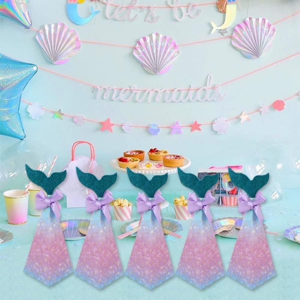 10pcs Mermaid Party Boxes Favors Mermaid Gift Bags with Thank You Stickers for Kids Birthday Baby Shower Under The Sea Mermaid Party Decorations
