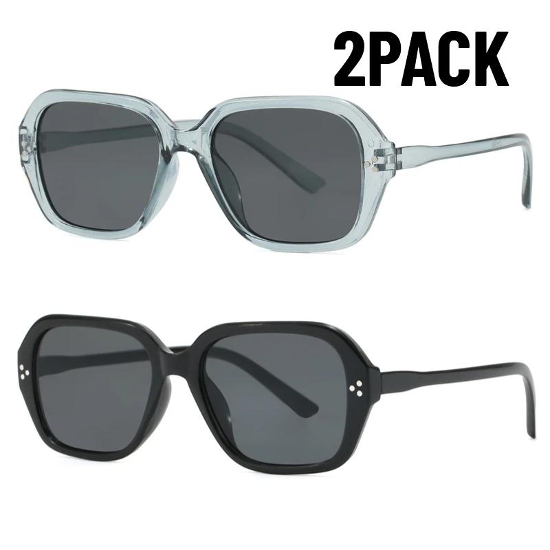 1/2PACK Women Square Sunglasses Big Frame UV400 Retro Rivets Men Olive Green Classic Sun Glasses