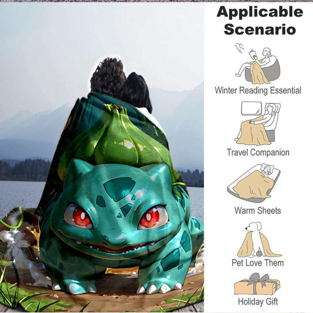 1pc Bulbasaur, Pokémon Blanket Lightweight Flannel Blanket Throw Blanket For Sofa, Bed, Travel, Camping, Livingroom, Office, Couch