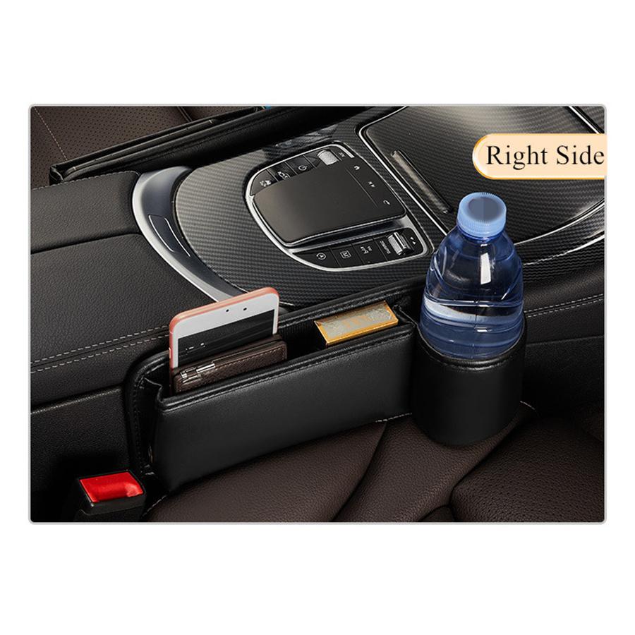 Black PU Leather Right Car Seat Gap Catcher Crevice Filler Storage Box Organizer
