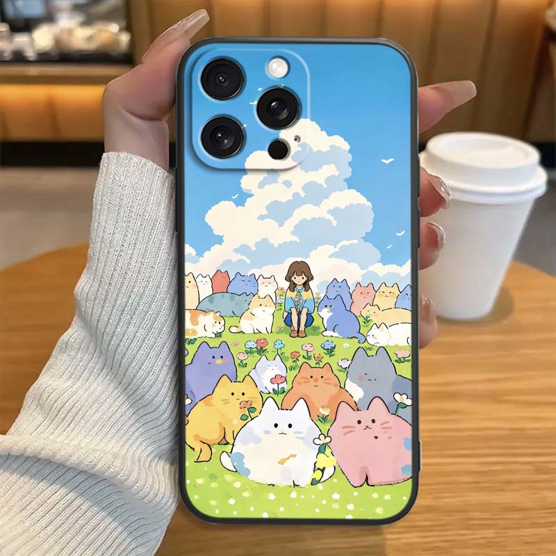 Мультяшная Аниме Капибара Арт Чехол для Телефона Для Apple iPhone 17 16 16E 15 14 13 12 11 Pro Max Plus Черный Мягкий Силикон