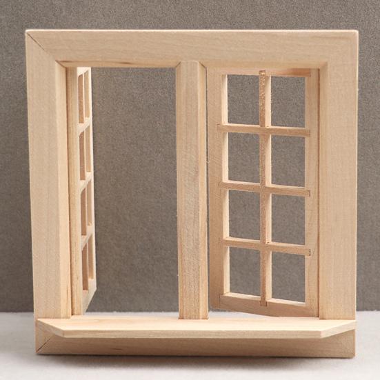Decorative Solid Color Practical 16 Grids 1/12 Unfinished Wooden Miniature Furniture Model Window
