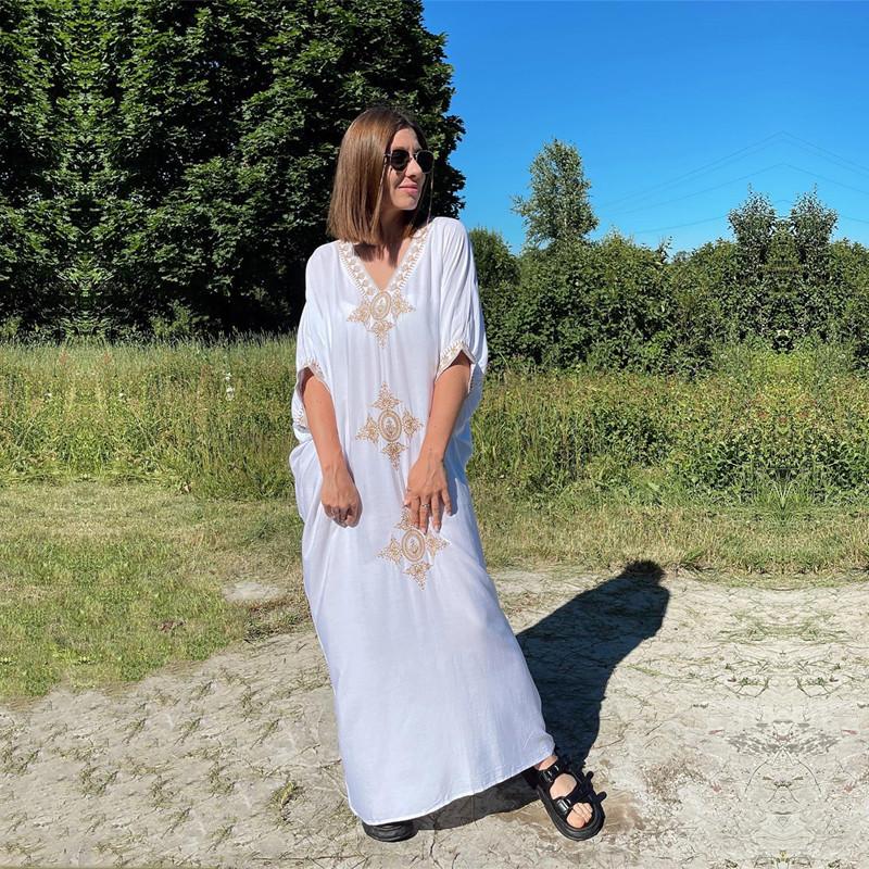 Женская пляжная туника единого размера, с цветочной вышивкой