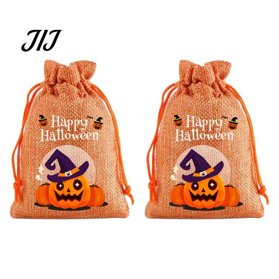 Lightweight Candy Carriers 2Pcs Halloween Pumpkin Drawstring Bags for Treats, Retro Burlap Kids Trick or Treat Bags, Portable Goodie Small Storage