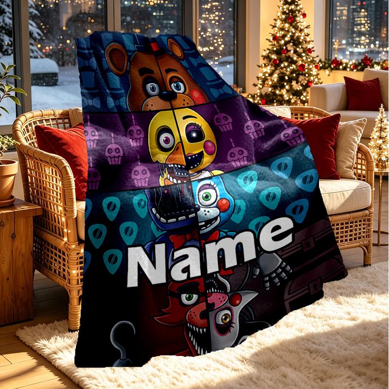 Custom Name Personalized Five Nights at Freddy's Print Blanket, Home Decor, Bedroom, Sofa, Camping, Couch, Gifts for Birthday Christmas