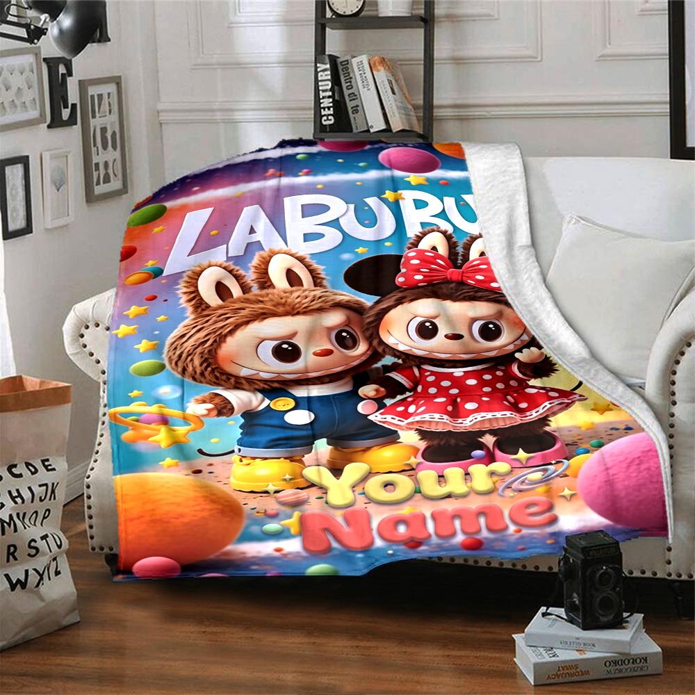 Labubu Customize Your Name Blanket Cozy Customizable Blanket Durable Comfort Perfect for Sofa Seaside Picnics Nap Four Seasons Multipurpose