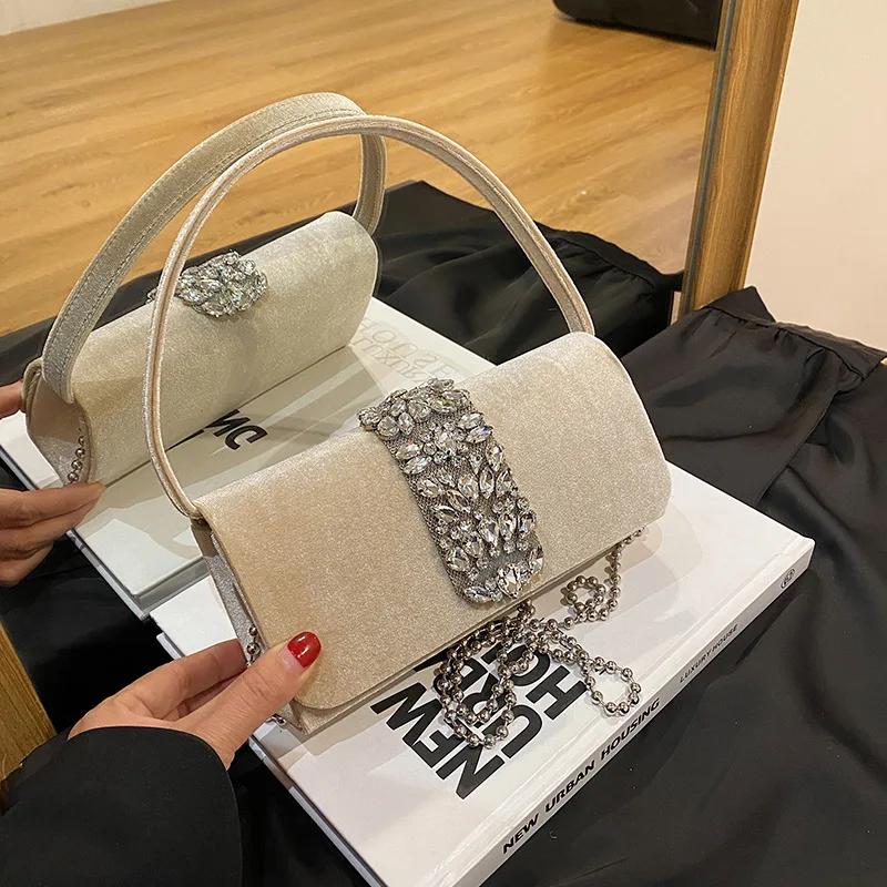 Сумка через плечо Diamond для вечеринки, новая ретро-универсальная сумка через плечо с цепочками, женственная дизайнерская роскошная вечерняя сумочка-клатч