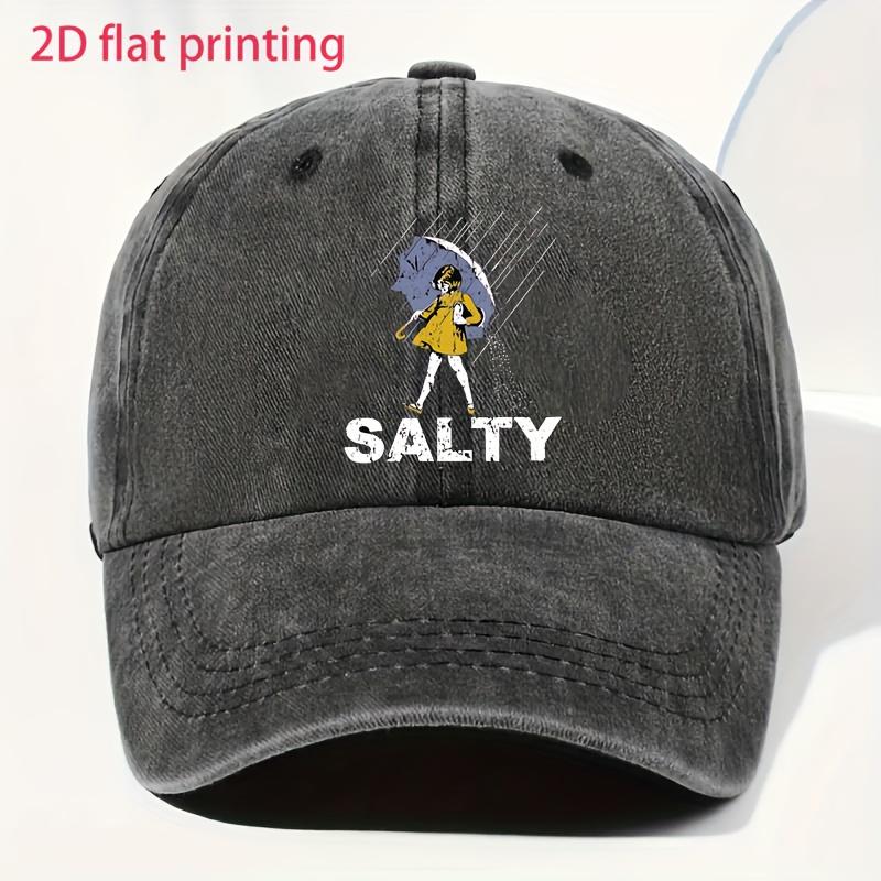 Adjustable Vintage Washed Baseball Cap with Umbrella and SALTY Print Unisex Fashionable Streetwear Ideal for Gifts