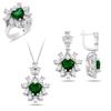 Комплект серебряных украшений с изумрудным камнем, серьги с изумрудным камнем в форме сердца, колье и кольцо с цирконами, комплект ювелирных изделий для повседневного ношения, идея подарка для нее