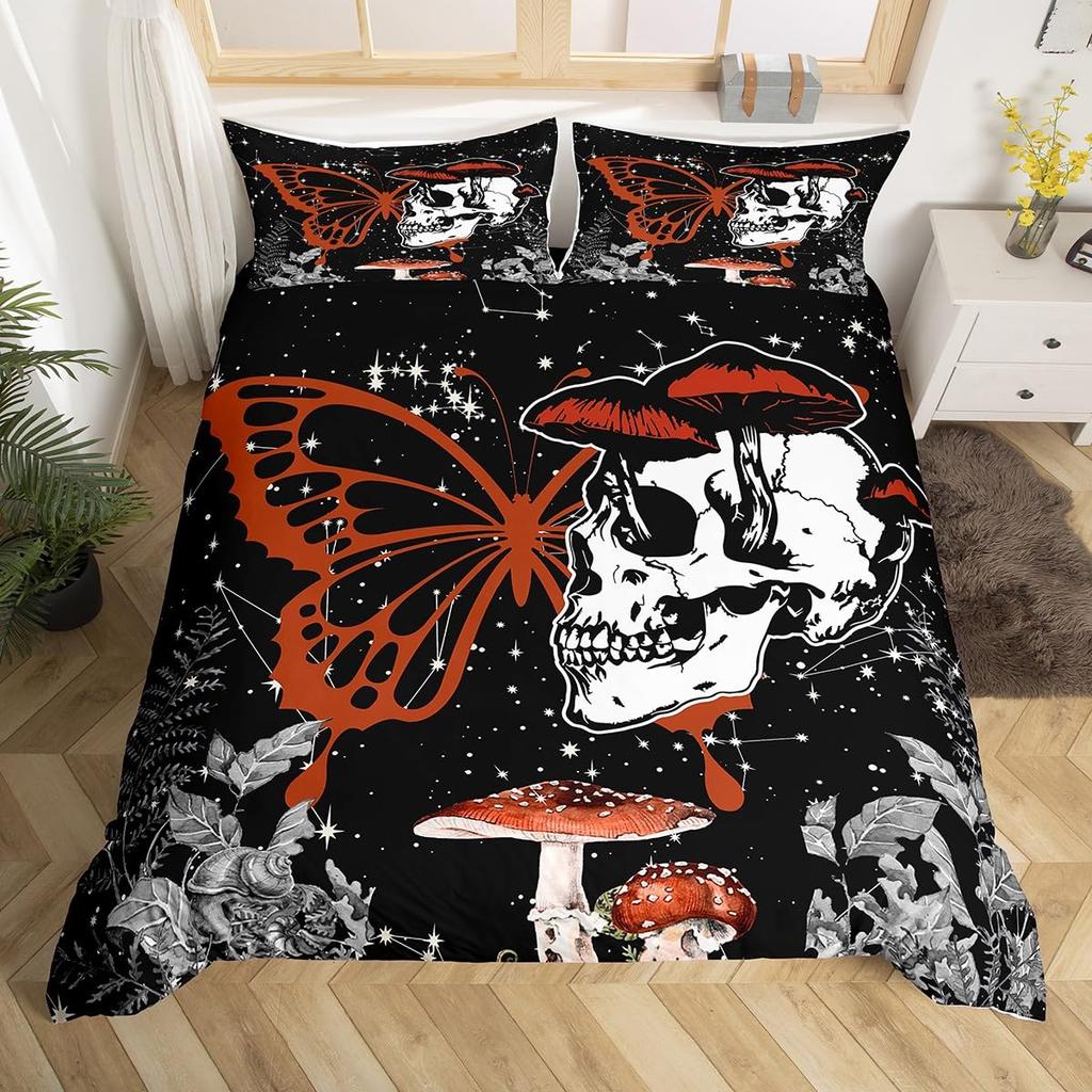 Готический комплект постельного белья с черепом Кинг Квин Богемный Скелет Солнце Пододеяльник Триповый Гриб Чехол для одеяла Цветок Растение Покрывало