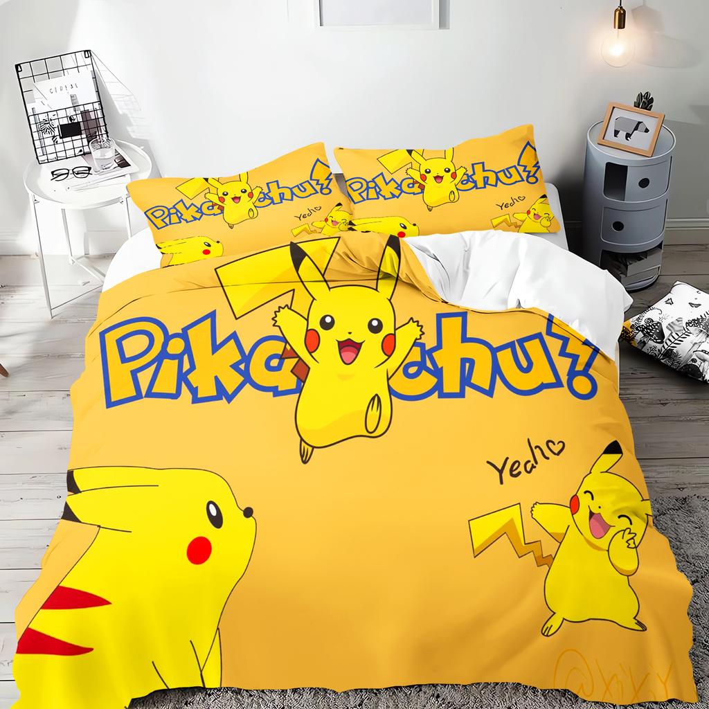 Pokémon Anime Duvet Cover Set Comforte Printed Cartoon Twin Size Bedding Sets Christmas Gifts 3-piece