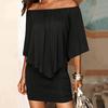 Women Off Shoulder Loose Dress Summer Short Sleeve Tassel Package Hip Short Skirt